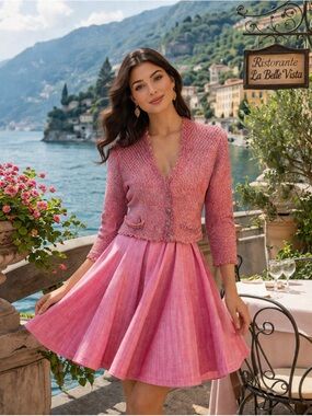 Maje Pink knit lured Jacket with Pink Skirt